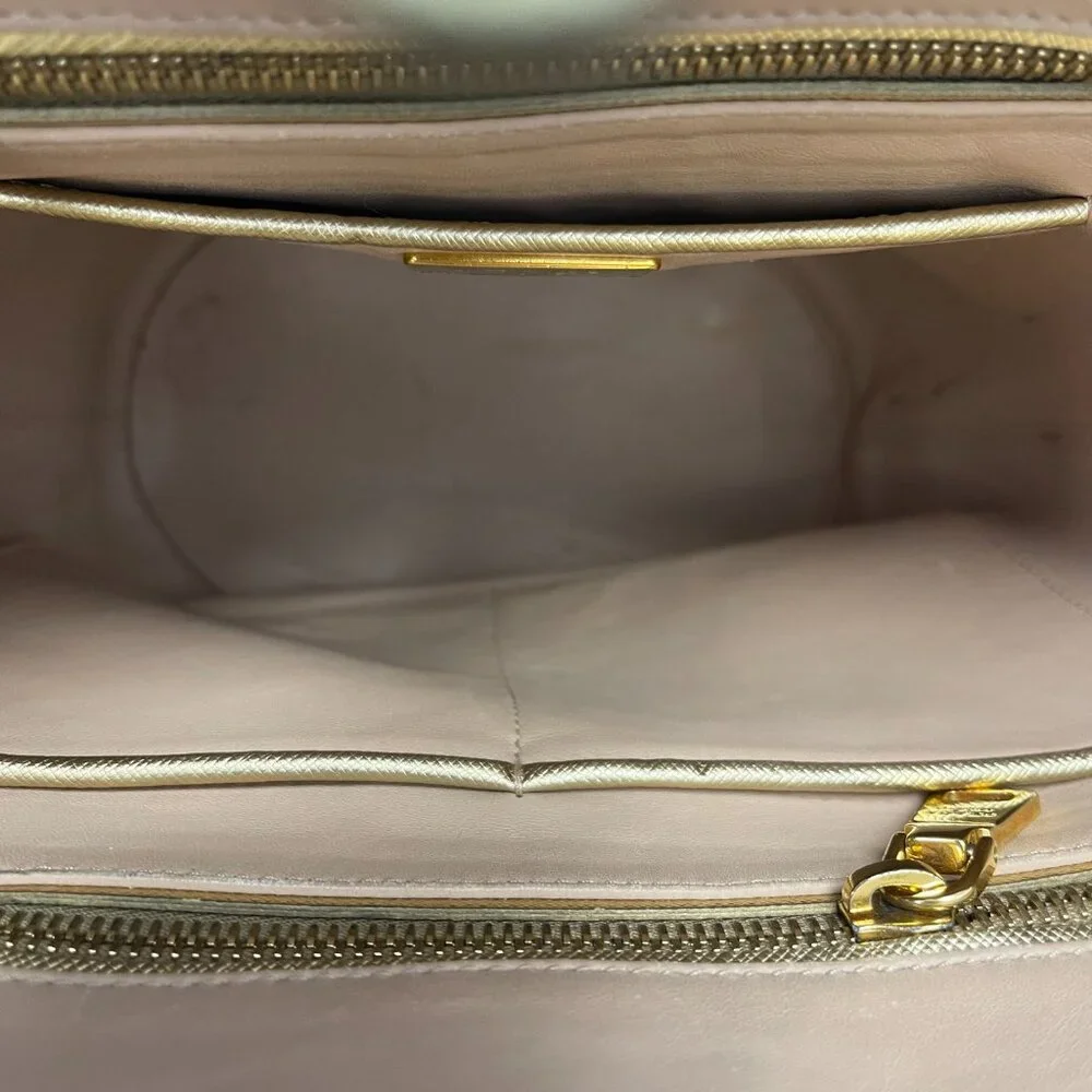 Prada Metallic Gold Saffiano Leather Vernice Studded Bucket Bag - Preowned